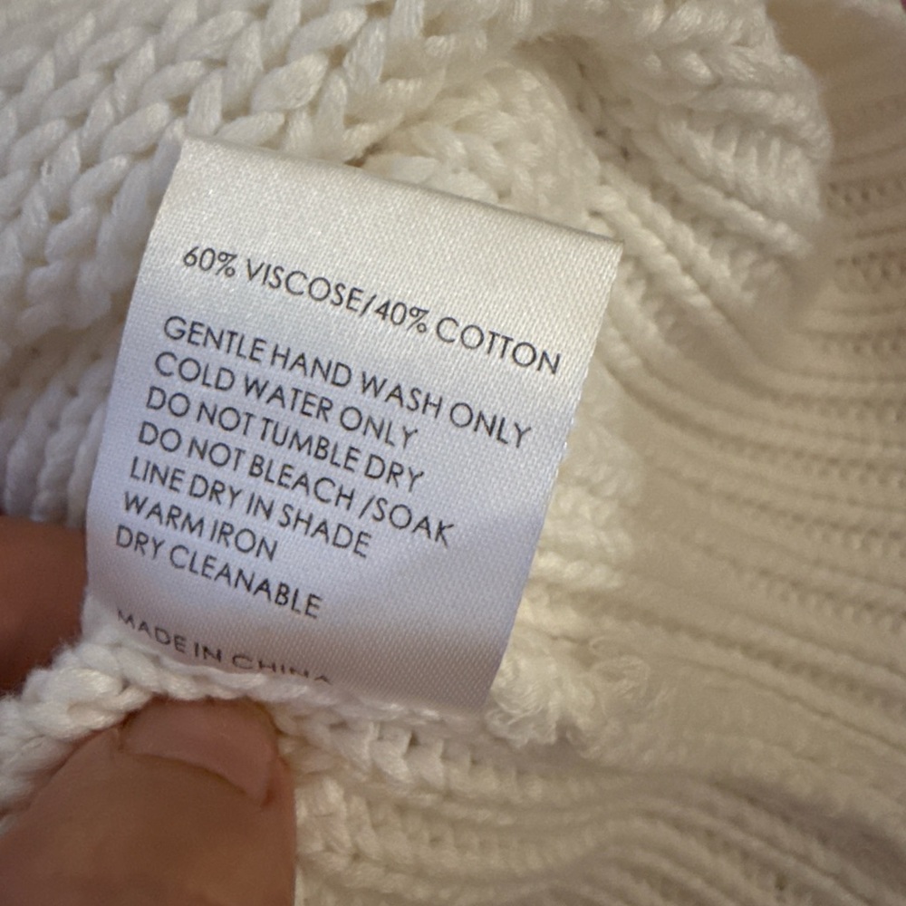 SANCIA Cream Textured Ribbed Knit Sweater Relaxed Pullover - Picture 4 of 5
